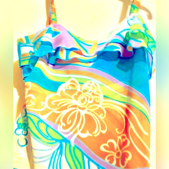 Floral Top w/ Ruffles, Vibrant Colors, Adjustable Straps, 8 - Picture 3 of 5